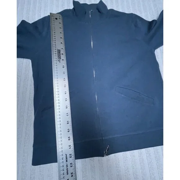 Faconnable Mens Full-Zip Sweater Jacket Small Blue Cotton Knit Mock Neck Pockets